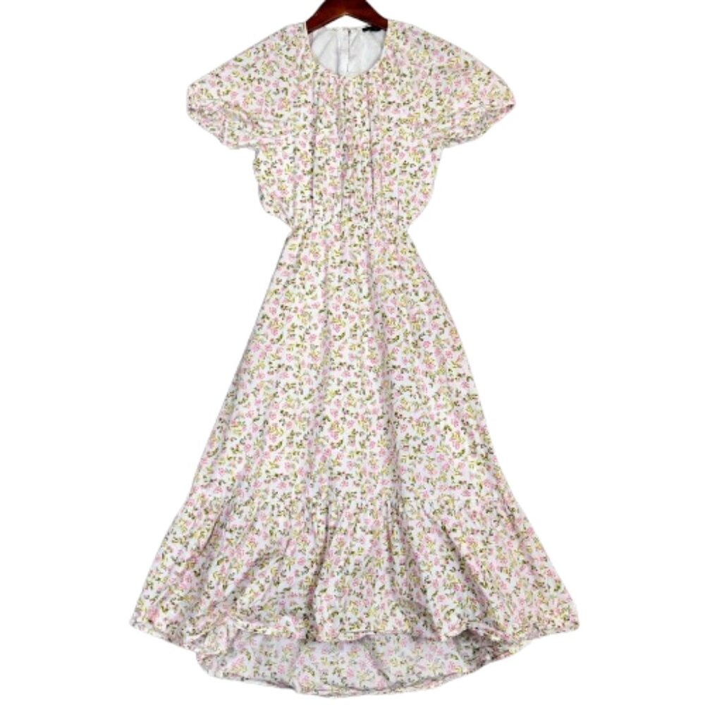 J.Crew Maxi Dress Women's 4 White Pink Meadow Floral Poplin Back-Cutout Cottage